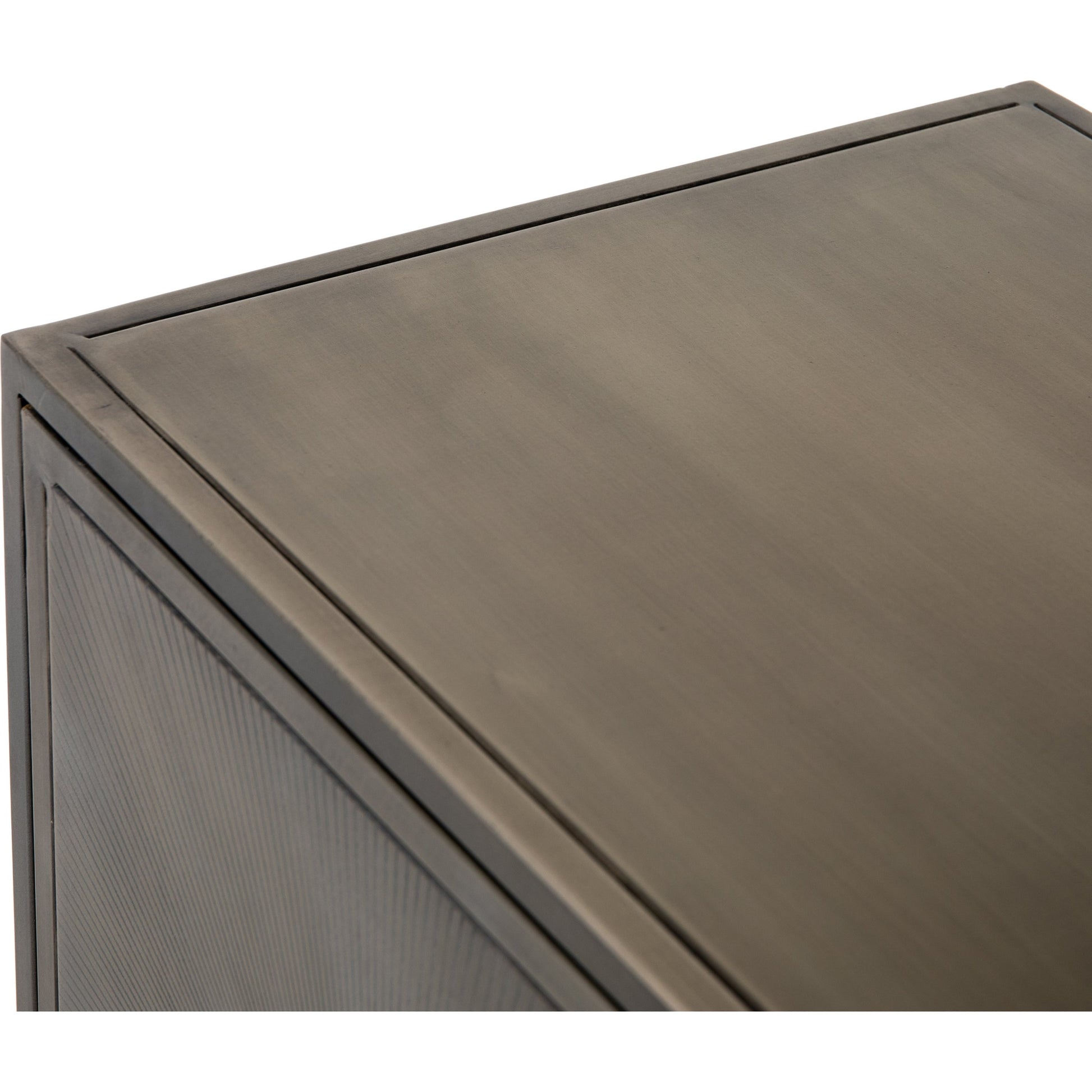 Sunburst Sideboard by Four Hands in sunburst etched aged brass, gunmetal, aged brass and sunburst etched aged brass pc, gunmetal, aged brass pc. Made from iron in a modern style.