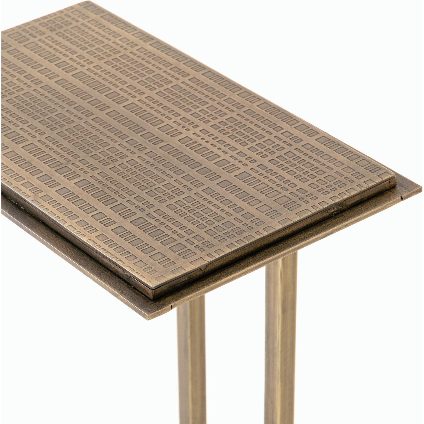 016 S-258274 | Closeup | Acid Etch Table by Four Hands in antique brass. Made from iron in a modern style.