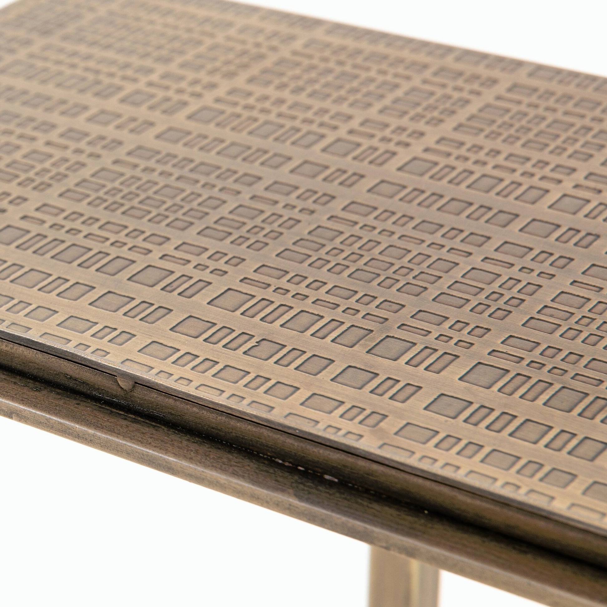 Acid Etch Table by Four Hands in antique brass. Made from iron in a modern style.