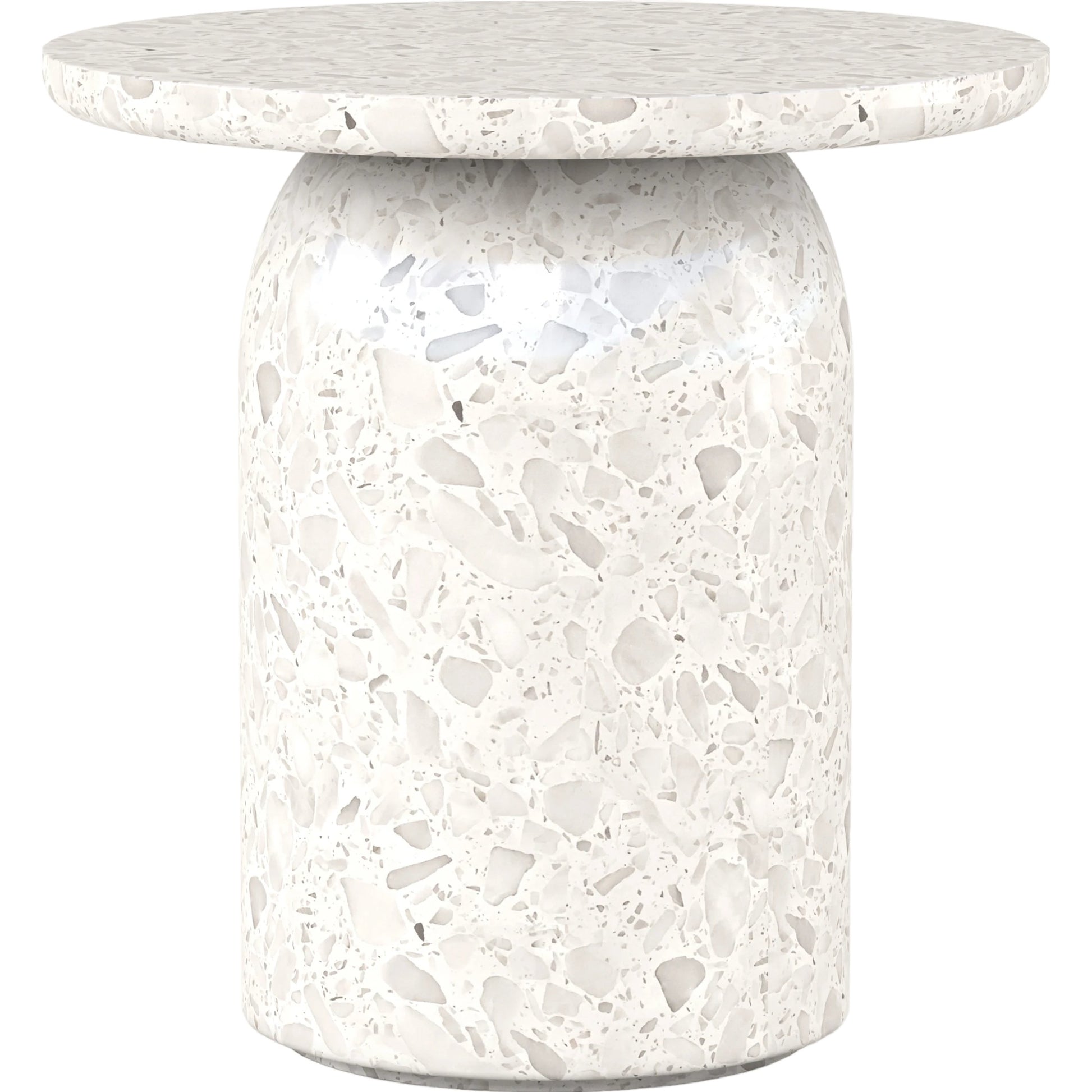 Cotiere Terrazzo End Table by A.R.T. Furniture in white. Made from parawood solids, terrazo stone in a modern style.