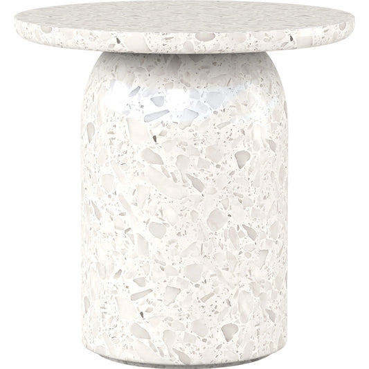 Cotiere Terrazzo End Table by A.R.T. Furniture in white. Made from parawood solids, terrazo stone in a modern style.