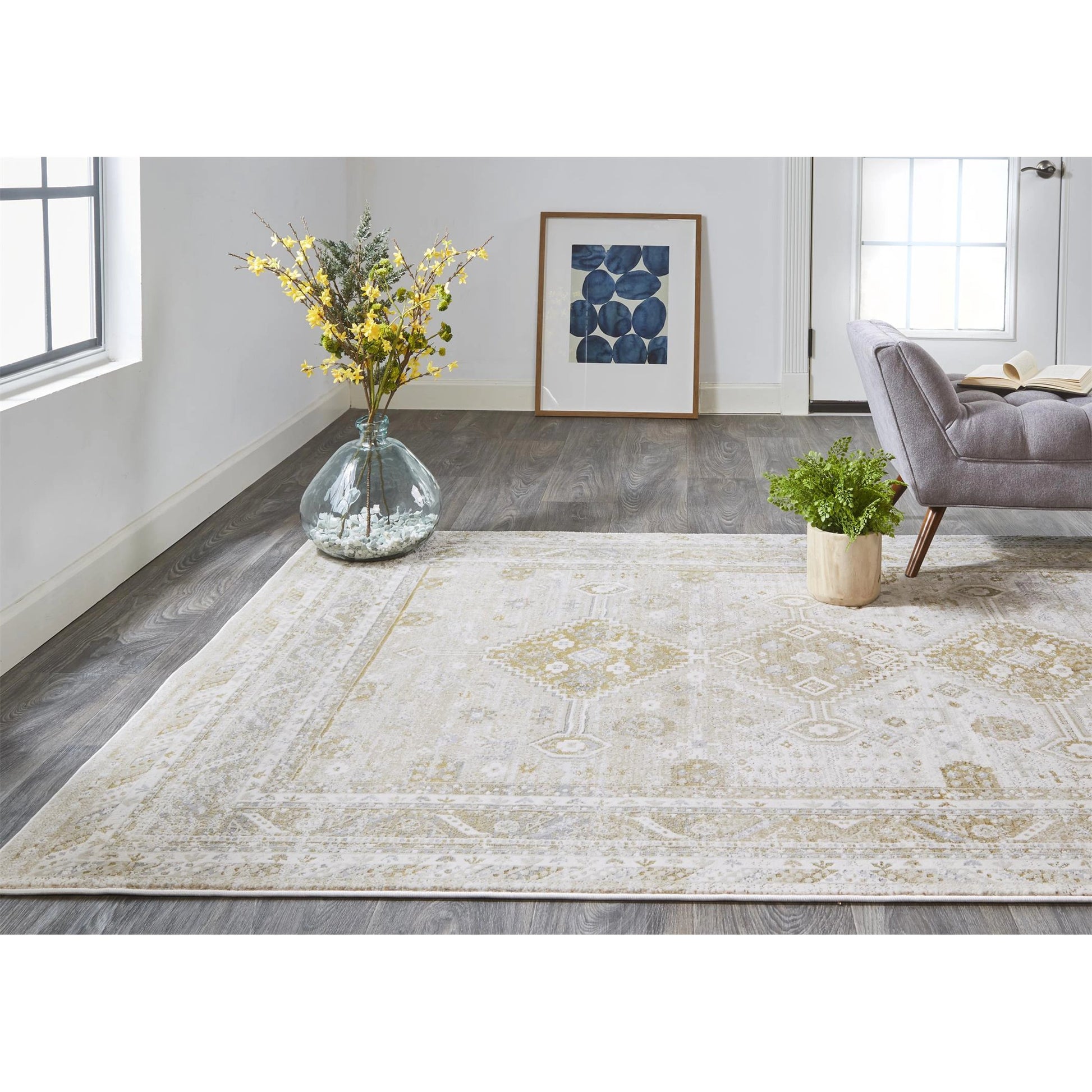 Aura Persian Rug - 3738F by Feizy in gold, ivory. Made from polyester, polypropylene in a unique style.