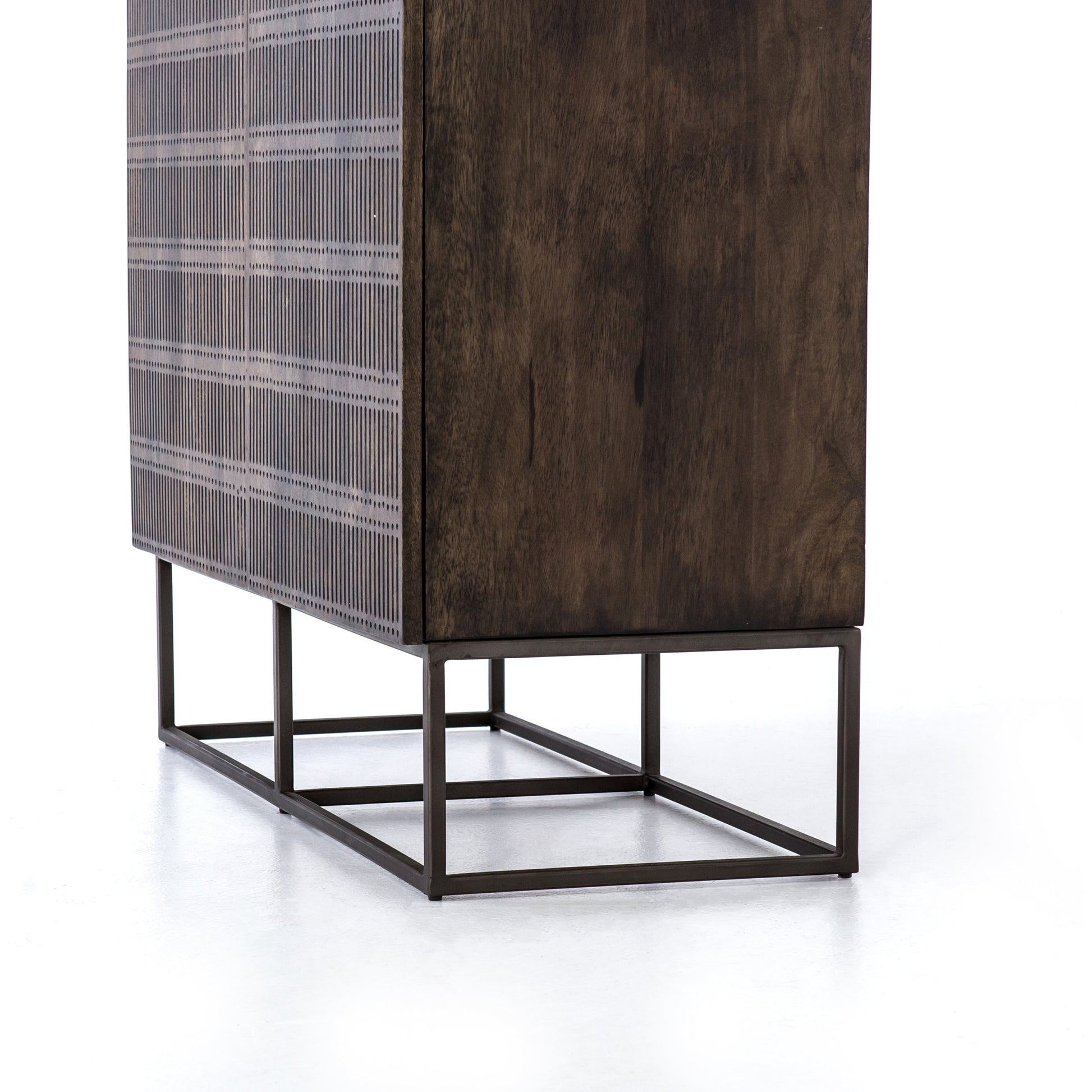 Kelby Cabinet by Four Hands in gunmetal, carved vintage brown, vintage brown. Made from solid mango, iron in a modern style.