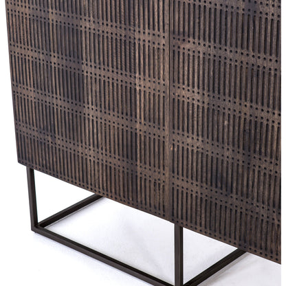 Kelby Cabinet by Four Hands in gunmetal, carved vintage brown, vintage brown. Made from solid mango, iron in a modern style.