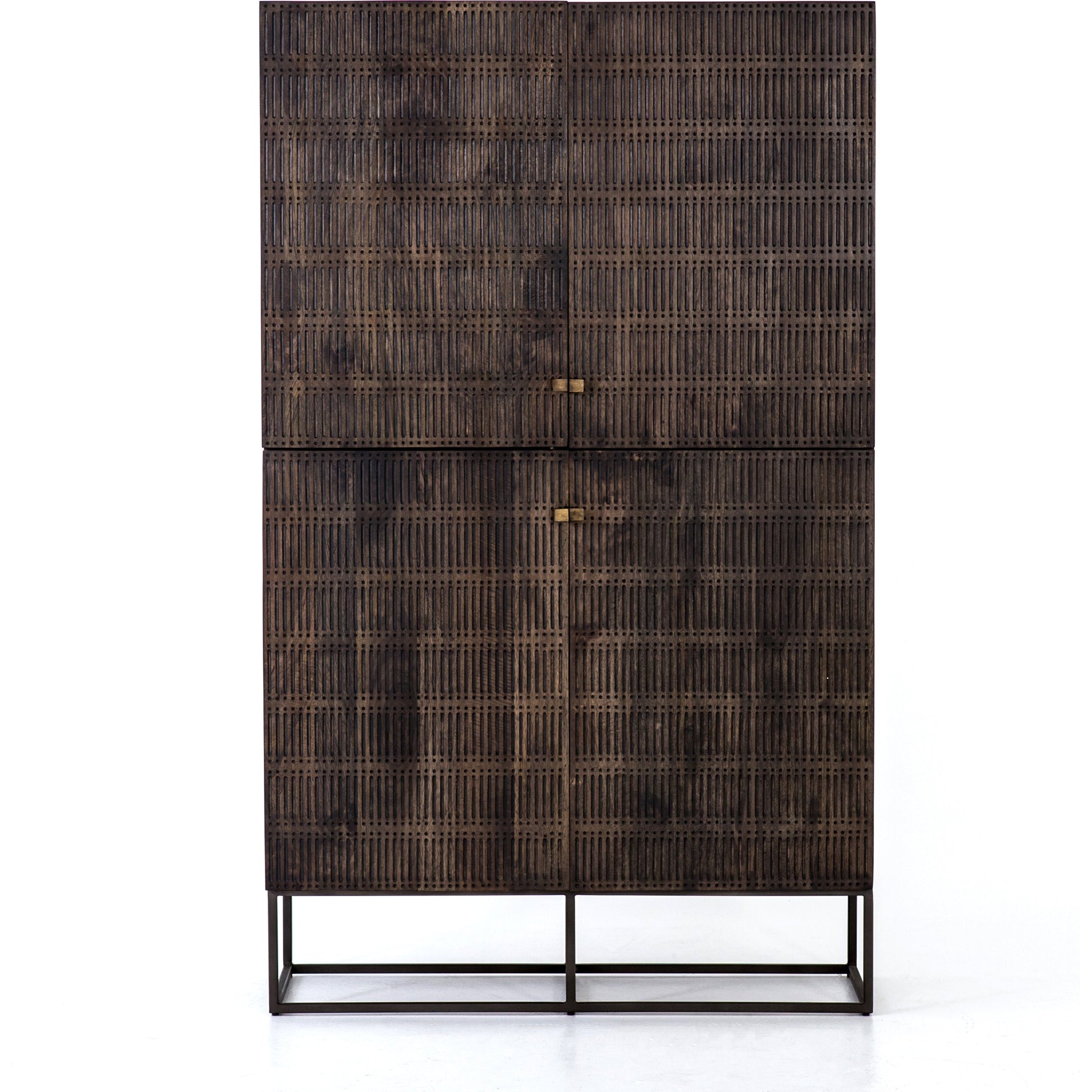 Kelby Cabinet by Four Hands in gunmetal, carved vintage brown, vintage brown. Made from solid mango, iron in a modern style.