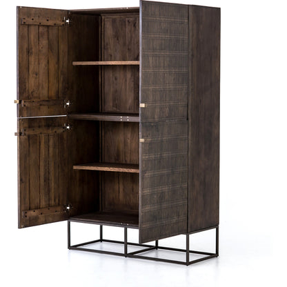Kelby Cabinet by Four Hands in gunmetal, carved vintage brown, vintage brown. Made from solid mango, iron in a modern style.