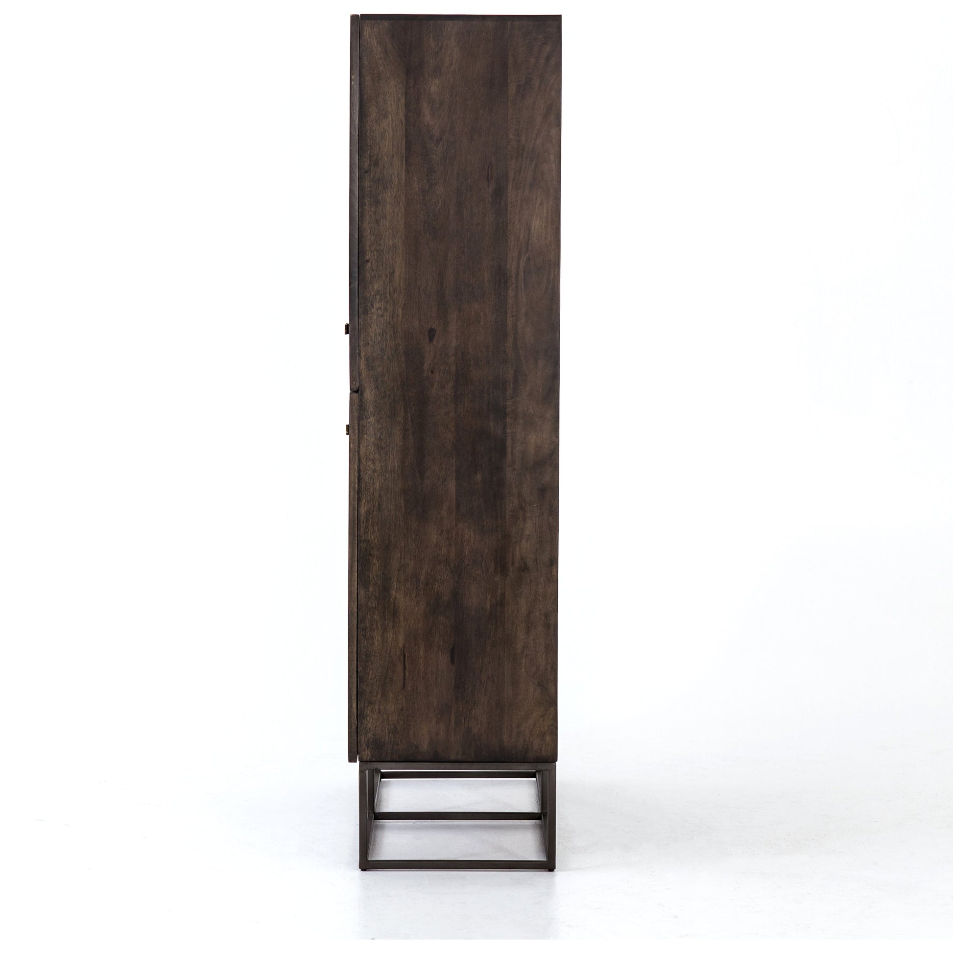 Kelby Cabinet by Four Hands in gunmetal, carved vintage brown, vintage brown. Made from solid mango, iron in a modern style.