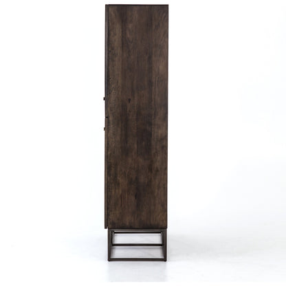Kelby Cabinet by Four Hands in gunmetal, carved vintage brown, vintage brown. Made from solid mango, iron in a modern style.