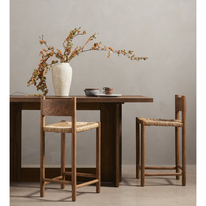 Erie Bar Table by Four Hands in dark smoked oak. Made from solid oak in a rustic style.