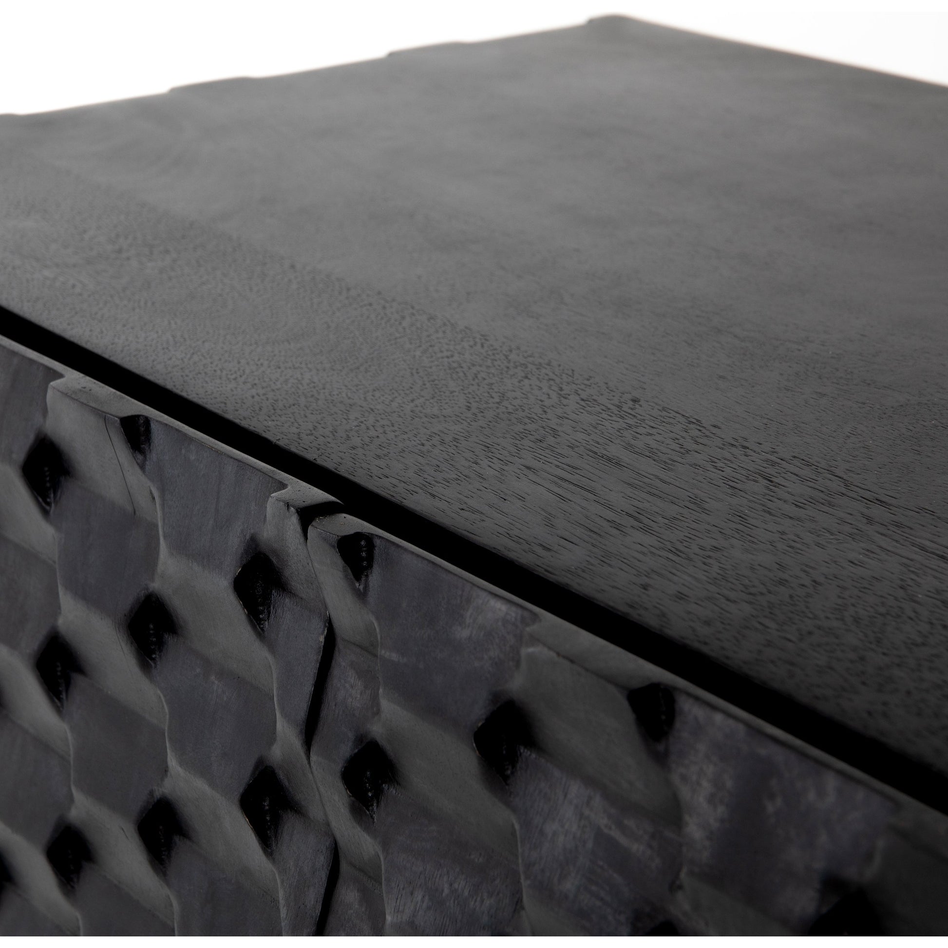 Raffael Bar Cabinet by Four Hands in carved stonewash grey. Made from solid mango, iron in a eclectic & global style.