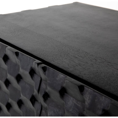 Raffael Bar Cabinet by Four Hands in carved stonewash grey. Made from solid mango, iron in a eclectic & global style.