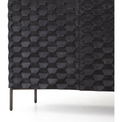 Raffael Bar Cabinet by Four Hands in carved stonewash grey. Made from solid mango, iron in a eclectic & global style.