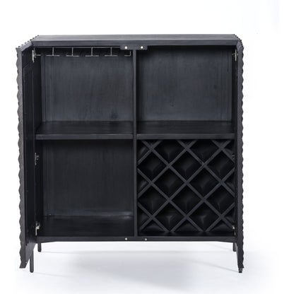 Raffael Bar Cabinet by Four Hands in carved stonewash grey. Made from solid mango, iron in a eclectic & global style.