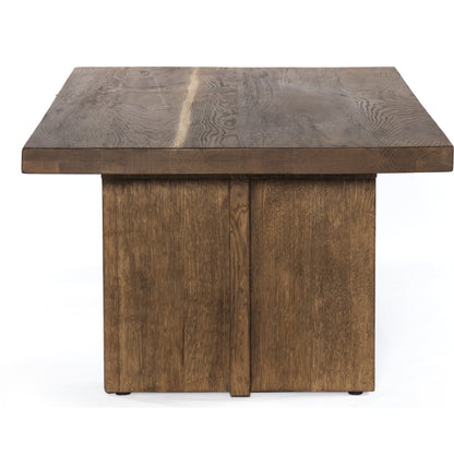 Erie Coffee Table by Four Hands in dark smoked oak. Made from solid oak in a rustic style.