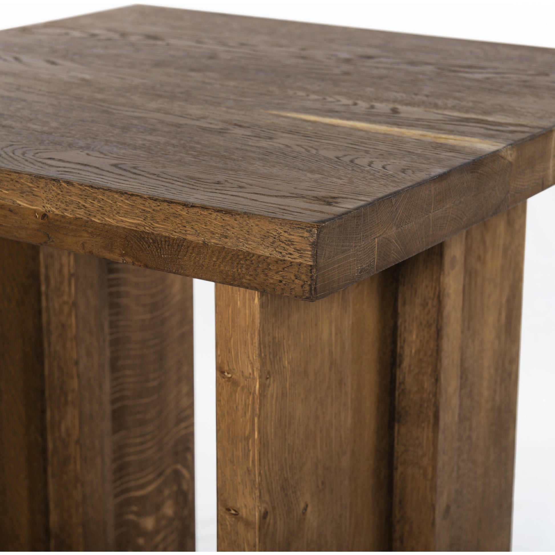 Erie End Table by Four Hands in dark smoked oak. Made from solid oak in a rustic style.