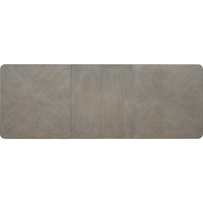 Abbotts Glen Trestle Dining Table by Pulaski Furniture in windmill grey. Made from split heart cathedral oak in a transitional style.