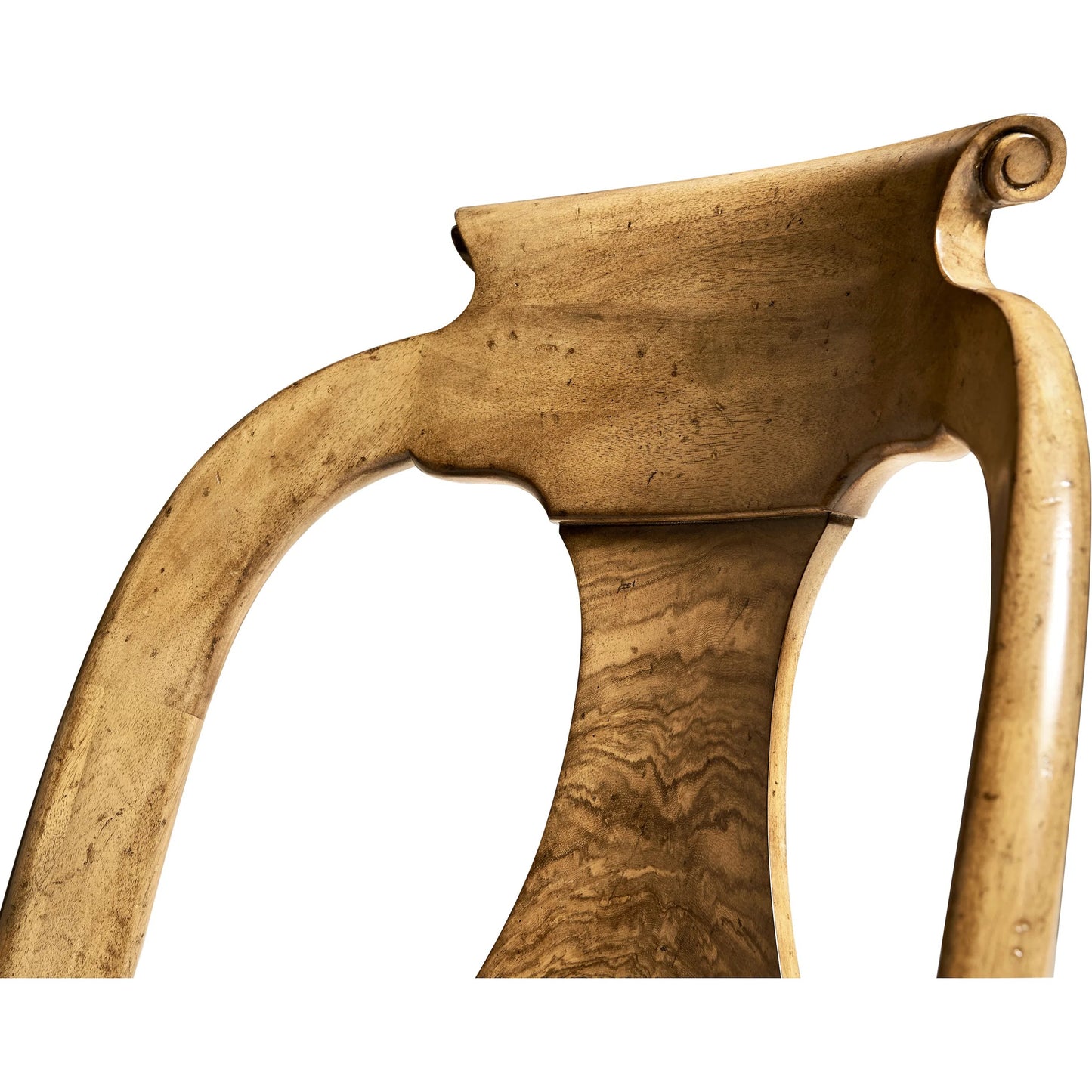 005 SI-2334505 | Closeup | Vermeer Dining Chair by Jonathan Charles in brown and natural cerejeira. Made from alder solids, crotch cerejeira veneers, foam, fabric in a traditional style.