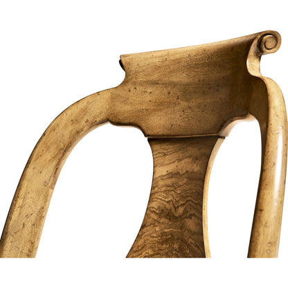 Vermeer Dining Chair by Jonathan Charles in brown and natural cerejeira. Made from alder solids, crotch cerejeira veneers, foam, fabric in a traditional style.