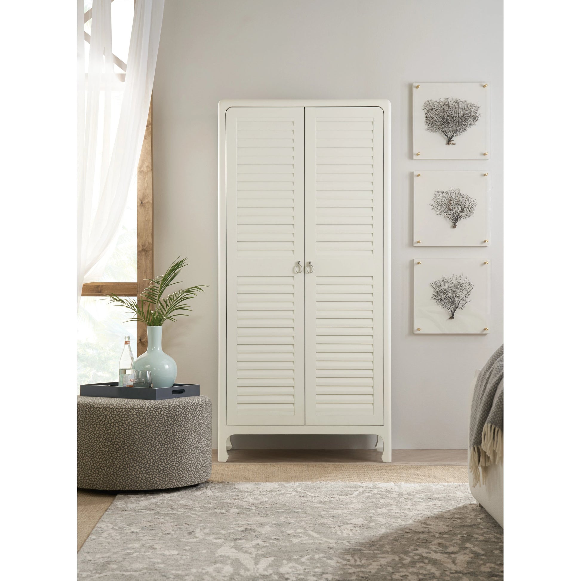 Serenity Cape May Wardrobe by Hooker Furniture in shell, champagne. Made from maple veneers in a modern style.
