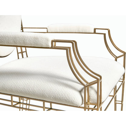 Xo Arm Chair (Set of 2) by Jonathan Charles in white and bronze. Made from stainless steel, foam, fabric in a traditional style.