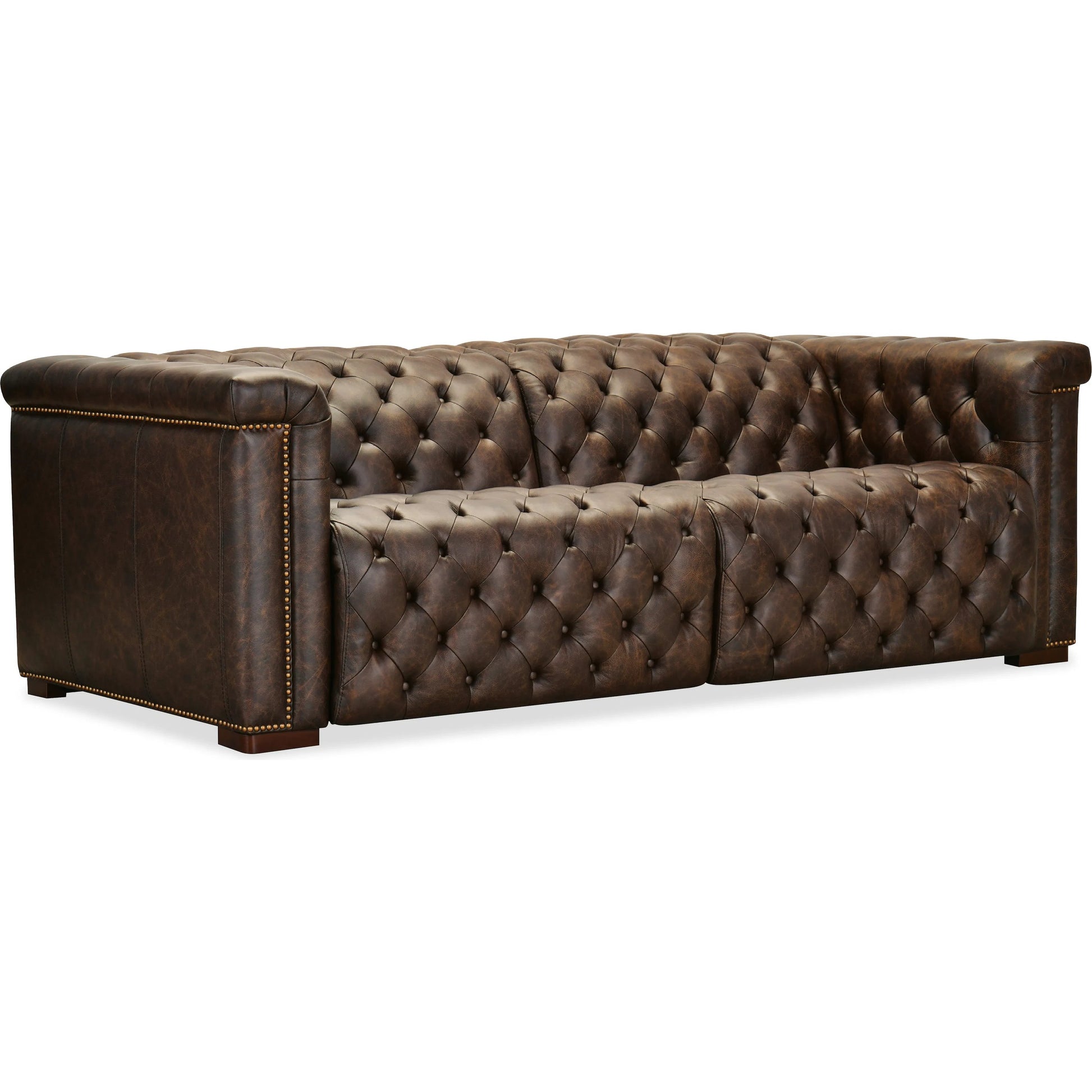 Savion Deux Sofa with Power Recliners and Power Headrests by Hooker Furniture in dark wood. Made from unique in a traditional style.