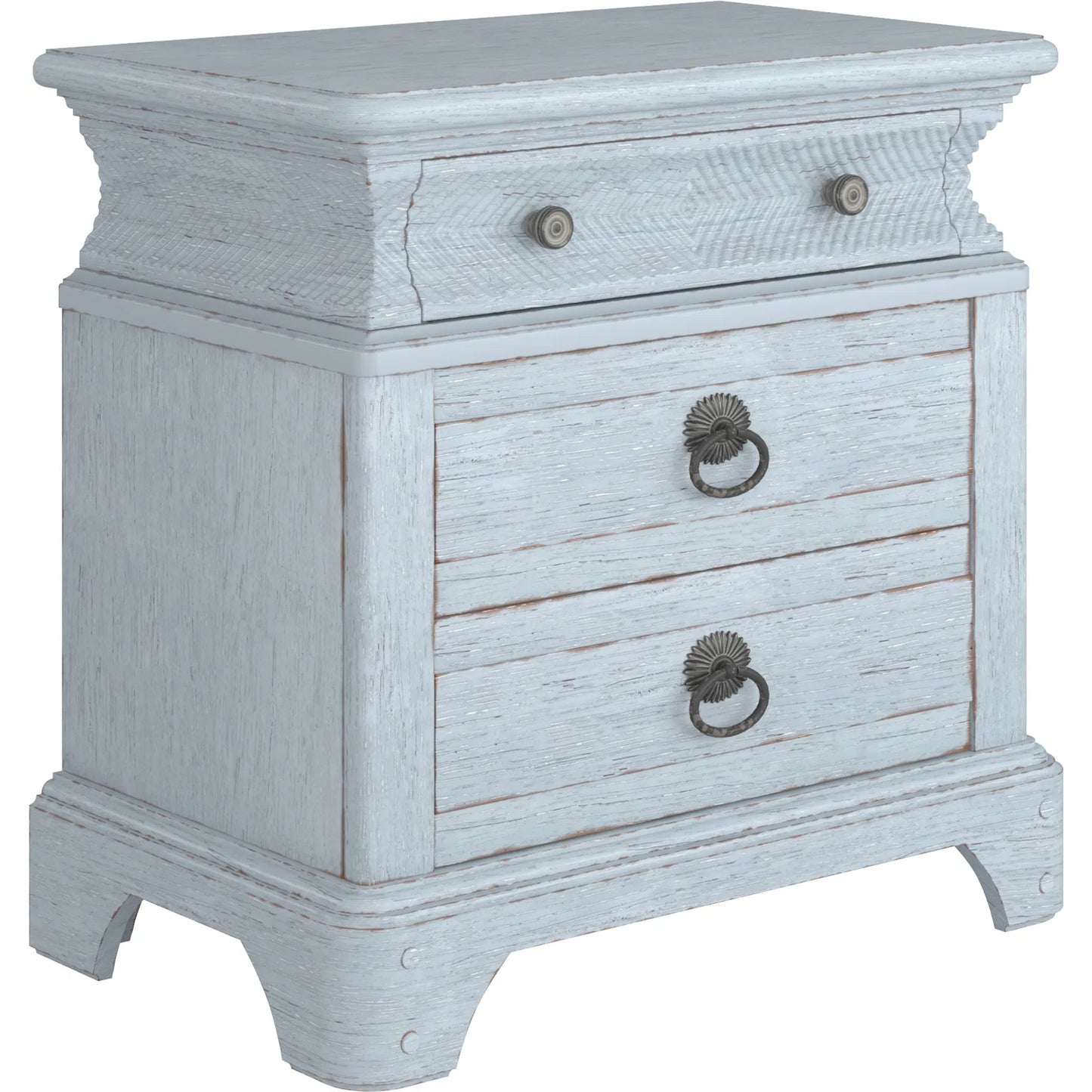 001 SI-2447964 | Primary Silo | Summer Creek Light Keeper's Nightstand by A.R.T. Furniture in shutter blue. Made from flakey cathedral oak veneer, parawood solids in a cottage & farmhouse style.