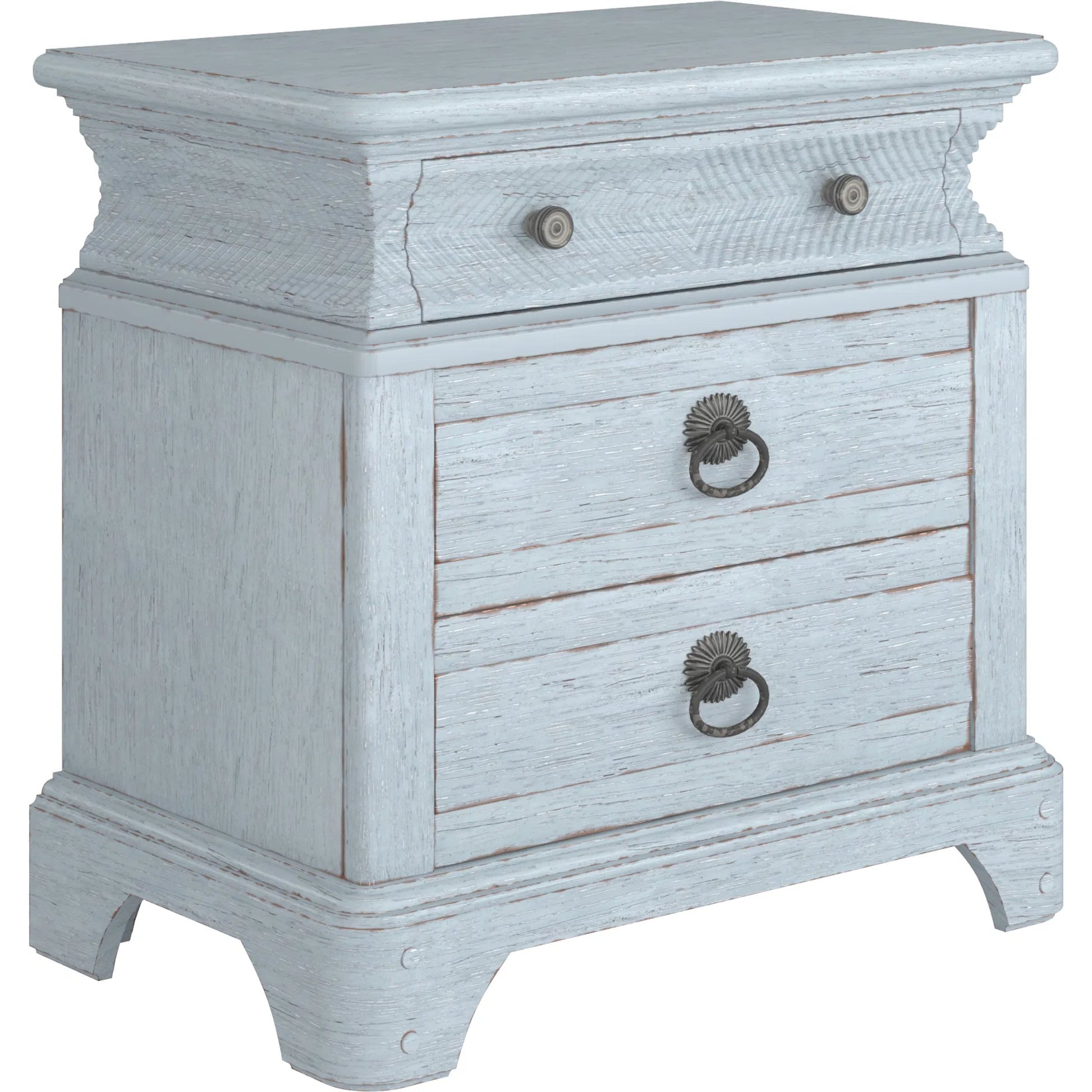 Summer Creek Light Keeper's Nightstand by A.R.T. Furniture in shutter blue. Made from flakey cathedral oak veneer, parawood solids in a cottage & farmhouse style.