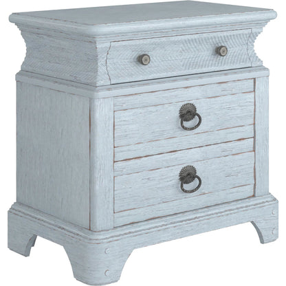 Summer Creek Light Keeper's Nightstand by A.R.T. Furniture in shutter blue. Made from flakey cathedral oak veneer, parawood solids in a cottage & farmhouse style.