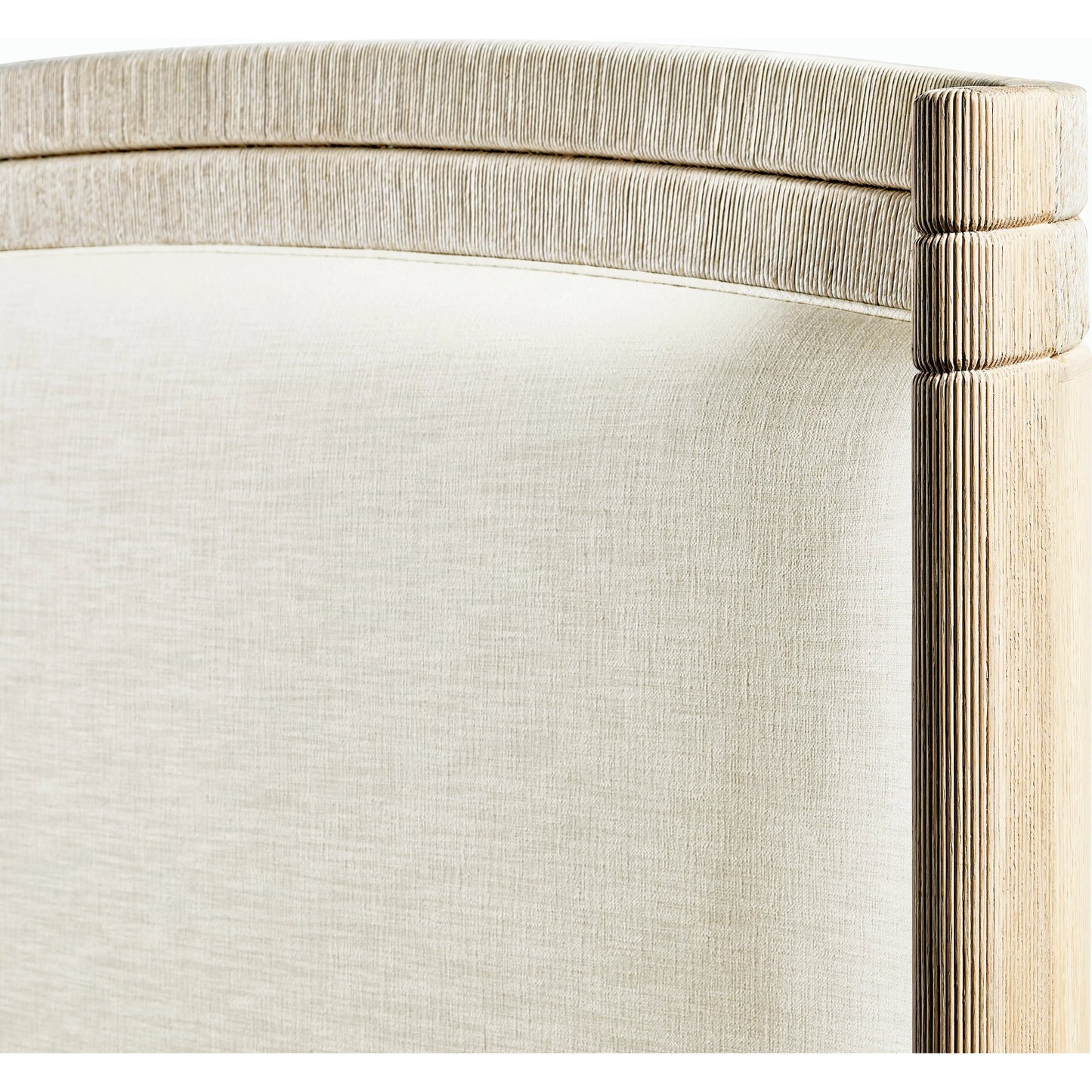 003 SI-2186243 | Closeup | Bowline Shelter Bed by Jonathan Charles in whitewash oak. Made from oak veneers, danish cord, foam, fabric in a modern style.