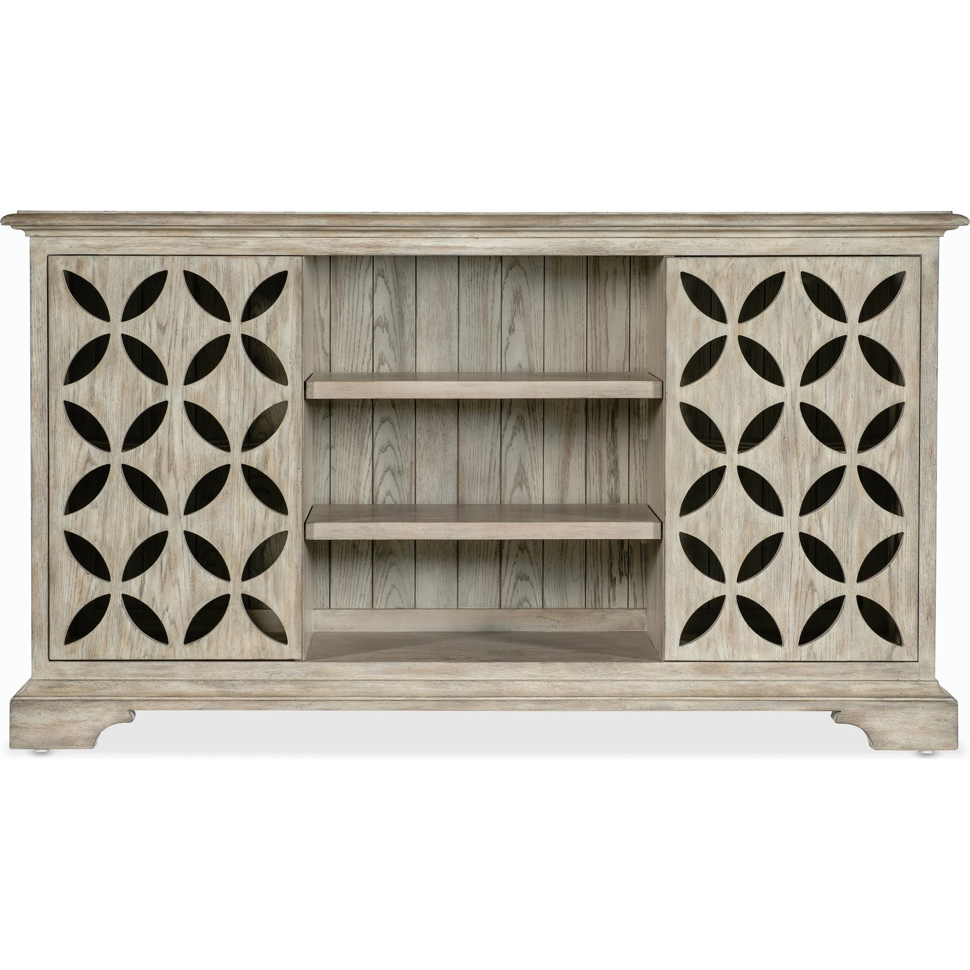 Commerce & Market Underhill Entertainment Console by Hooker Furniture in light wood and light gray finish. Made from oak veneers in a modern style.
