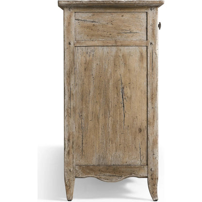 Caldera Sideboard by Jonathan Charles in light spain painted walnut. Made from main acacia veneer in a unique style.