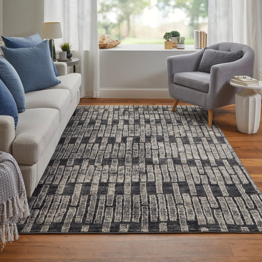 Kano Transitional Geometric Rug - 39LKF by Feizy in gray, black, ivory. Made from polypropylene, polyester in a unique style.