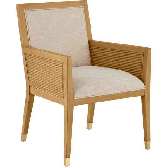 Santos Armchair by Currey and Company. Made from mahogany, rattan, brass in a modern style.