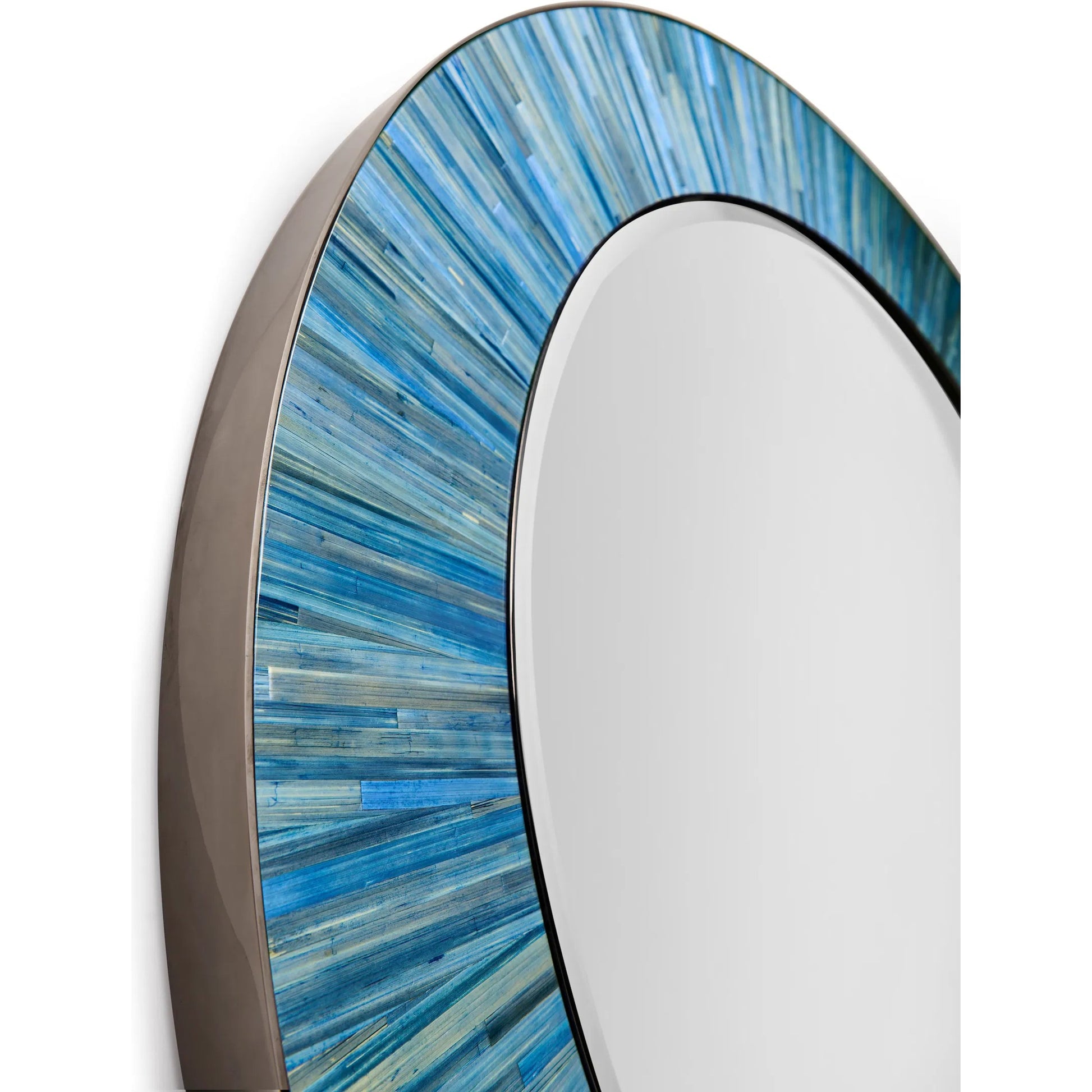 Sapphire Round Wall Mirror by Jonathan Charles in azure blue straw. Made from main straw in a unique style.