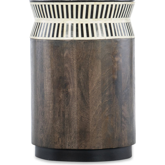 Commerce and Market Jacobs Ladder End Table by Hooker Furniture in dark wood, bone inlay. Made from mango solids, bone, iron in a modern style.