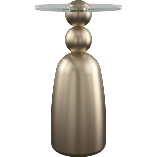 Dissonance Drink Table by Caracole in lucent bronze metallic paint. Made from resin, glass in a unique style.