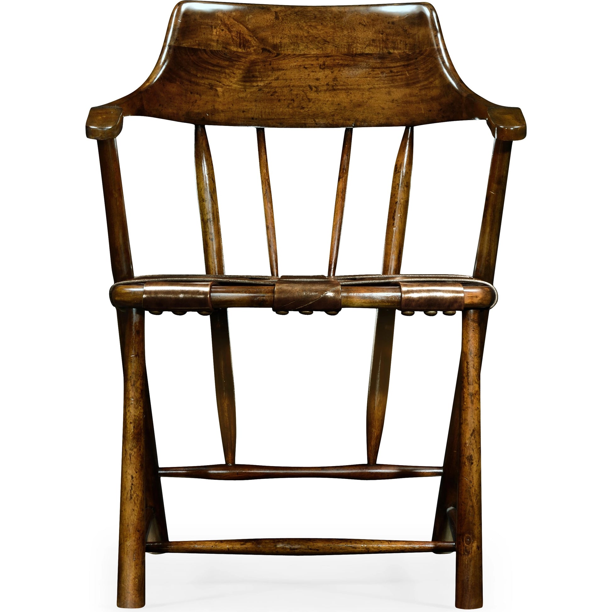 Curated Walnut Smokers Armchair with Leather Seat by Jonathan Charles in brown and medium walnut. Made from acacia in a cottage & farmhouse style.