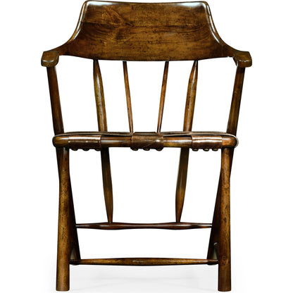 Curated Walnut Smokers Armchair with Leather Seat by Jonathan Charles in brown and medium walnut. Made from acacia in a cottage & farmhouse style.