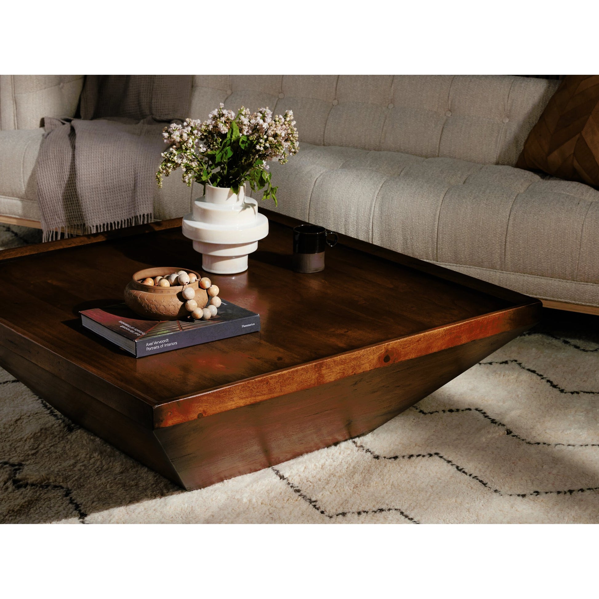 Drake Coffee Table by Four Hands in reclaimed fruitwood. Made from solid mixed reclaimed wood, solid mango, solid acacia in a cottage & farmhouse style.