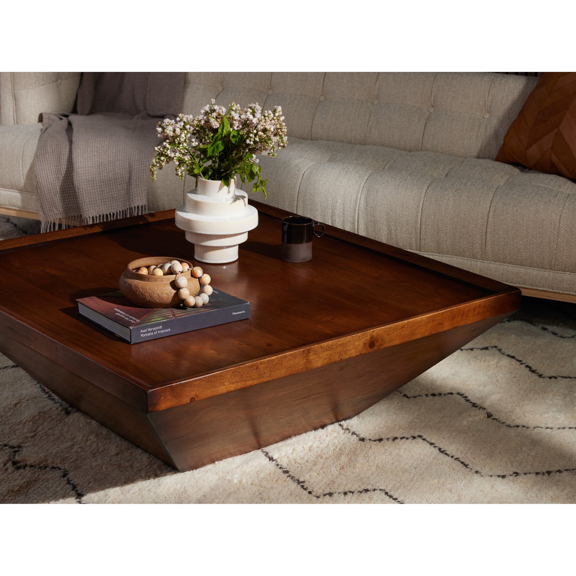 Drake Coffee Table by Four Hands in reclaimed fruitwood. Made from solid mixed reclaimed wood, solid mango, solid acacia in a cottage & farmhouse style.