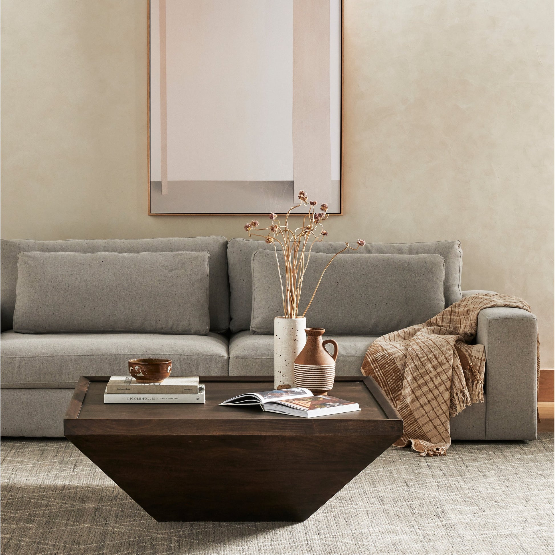 Drake Coffee Table by Four Hands in reclaimed fruitwood. Made from solid mixed reclaimed wood, solid mango, solid acacia in a cottage & farmhouse style.