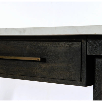 Cayson Bar Table by Four Hands in dark anthracite, polished white marble. Made from solid marble, solid acacia in a cottage & farmhouse style.