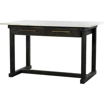 Cayson Bar Table by Four Hands in dark anthracite, polished white marble. Made from solid marble, solid acacia in a cottage & farmhouse style.