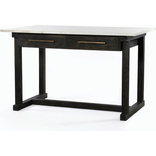 Cayson Bar Table by Four Hands in dark anthracite, polished white marble. Made from solid marble, solid acacia in a cottage & farmhouse style.