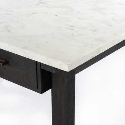Cayson Bar Table by Four Hands in dark anthracite, polished white marble. Made from solid marble, solid acacia in a cottage & farmhouse style.