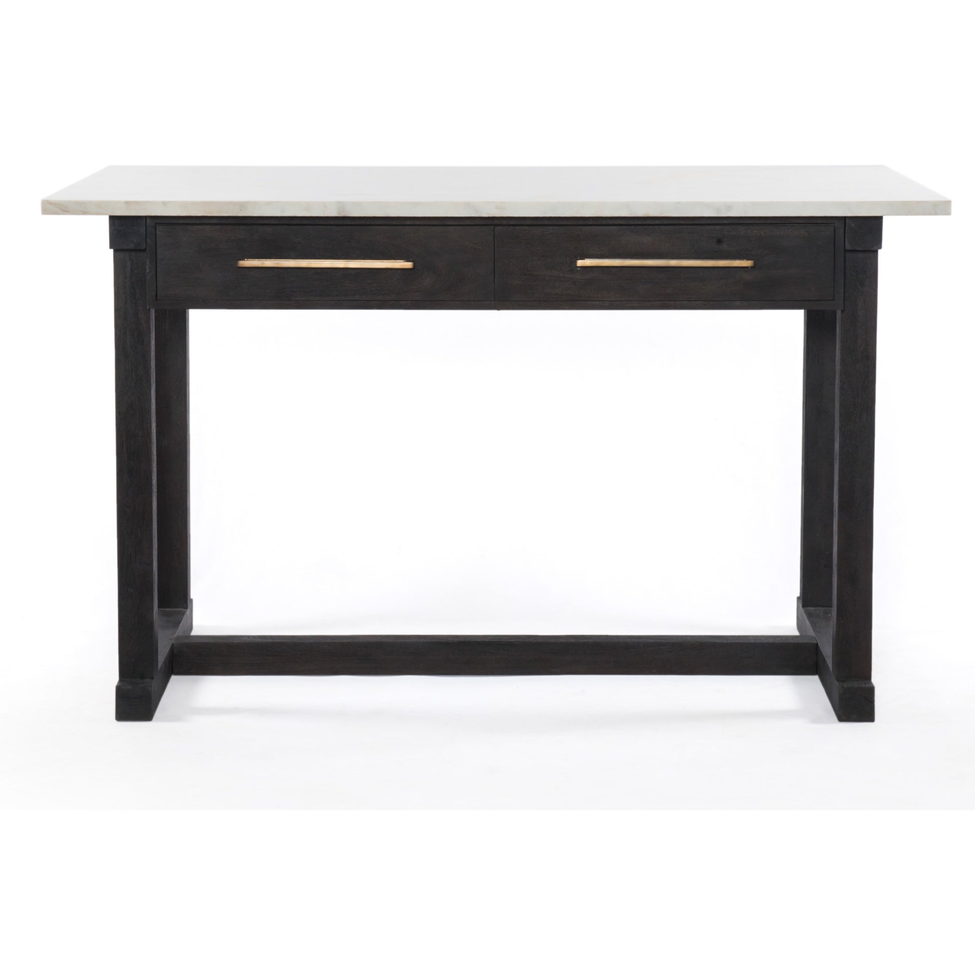 Cayson Bar Table by Four Hands in dark anthracite, polished white marble. Made from solid marble, solid acacia in a cottage & farmhouse style.