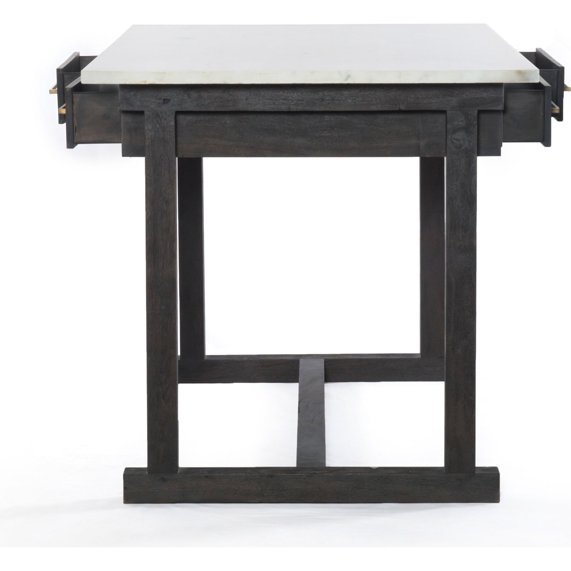 Cayson Bar Table by Four Hands in dark anthracite, polished white marble. Made from solid marble, solid acacia in a cottage & farmhouse style.