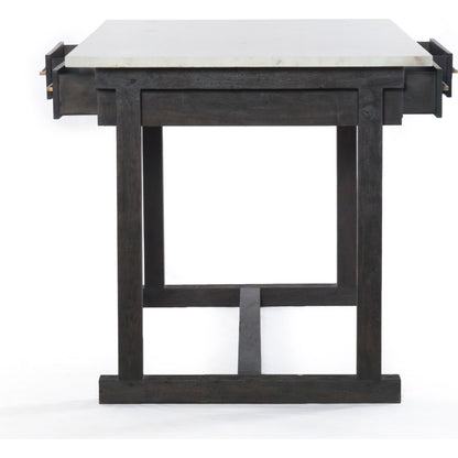 Cayson Bar Table by Four Hands in dark anthracite, polished white marble. Made from solid marble, solid acacia in a cottage & farmhouse style.