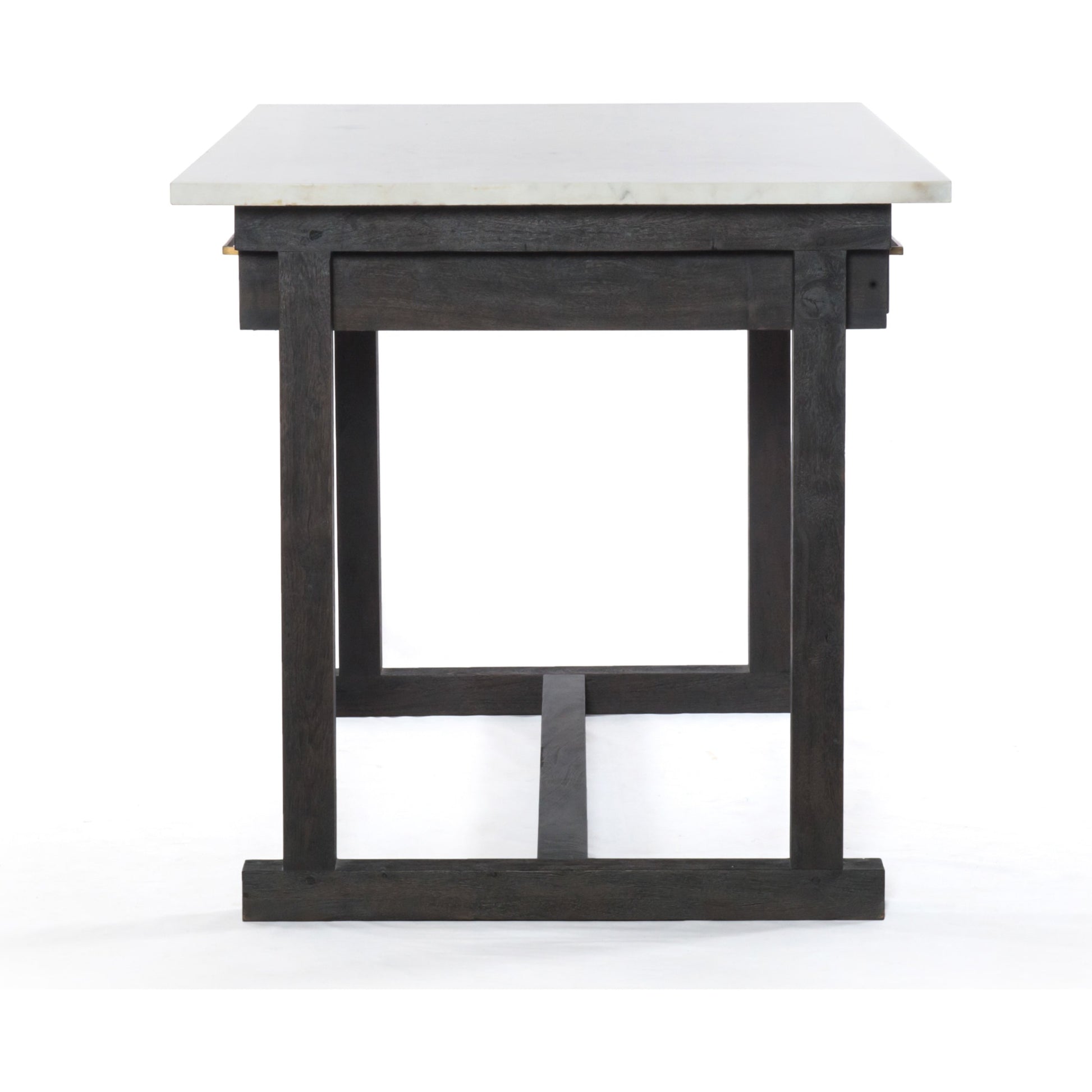 Cayson Bar Table by Four Hands in dark anthracite, polished white marble. Made from solid marble, solid acacia in a cottage & farmhouse style.