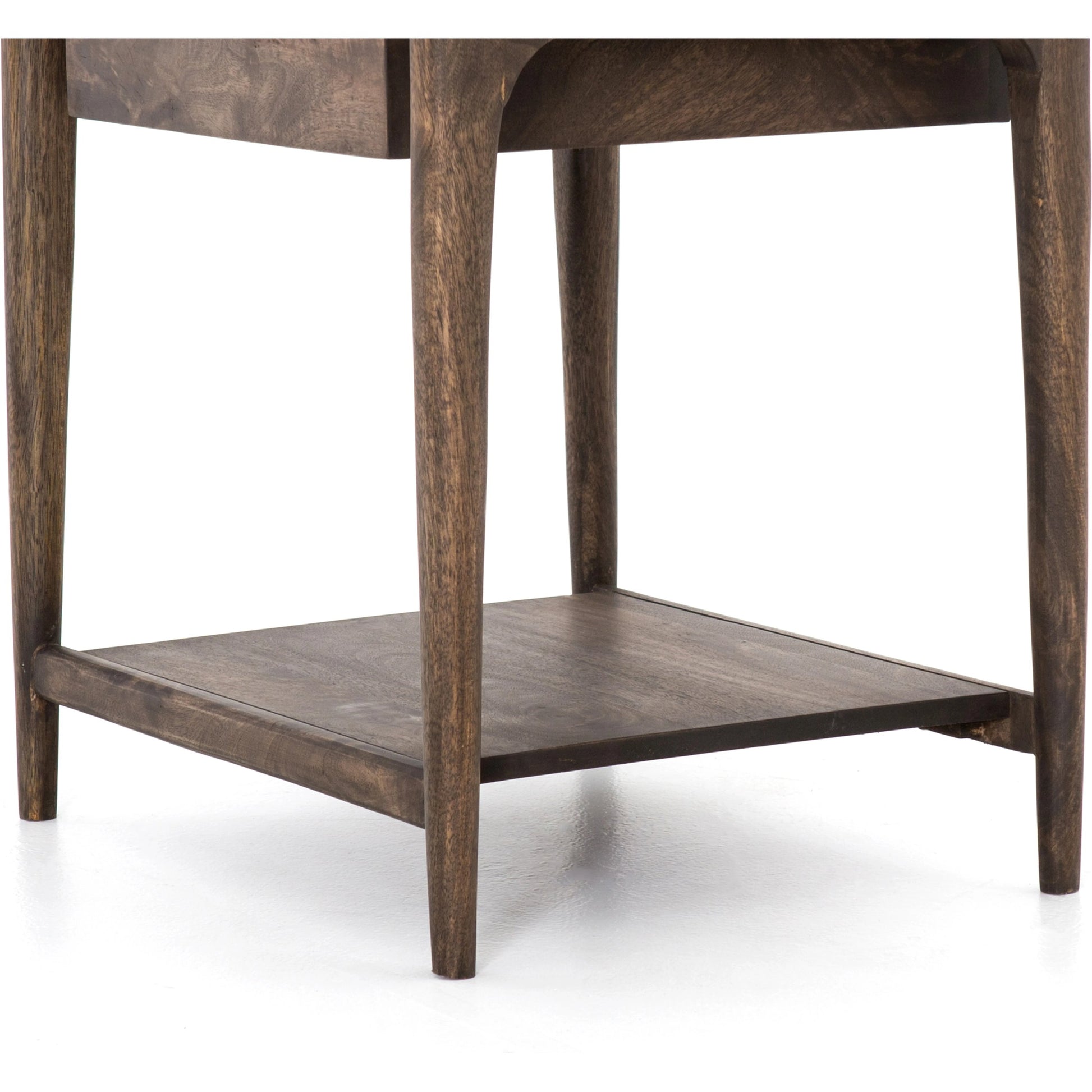 Valeria End Table by Four Hands in aged brown. Made from solid mango, engineered hardwood in a rustic style.